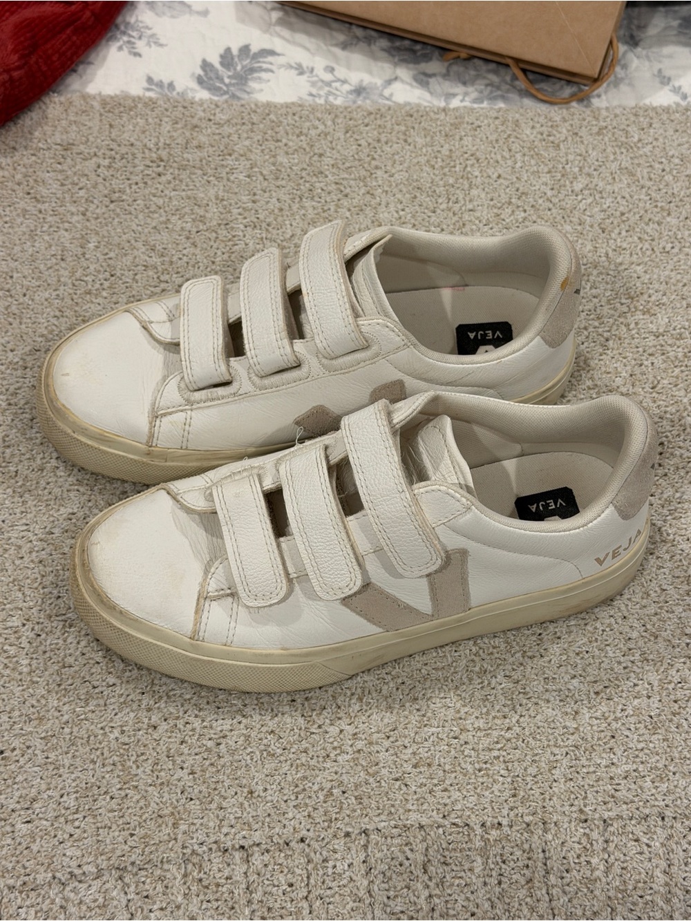 Veja White & Beige Velcro Sneakers